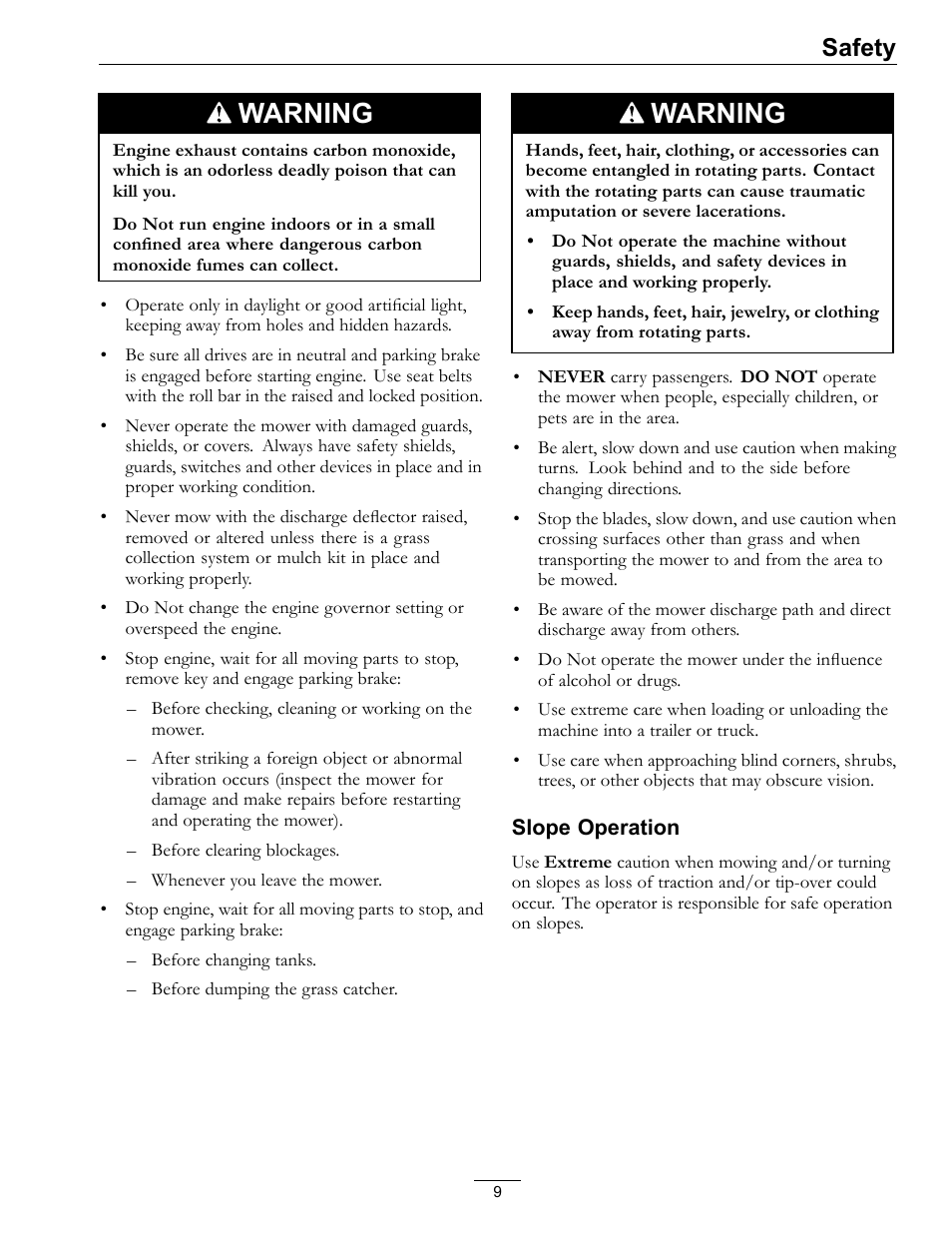 Warning, Safety | Exmark Lazer Z Mower 4500-645 User Manual | Page 9 / 64