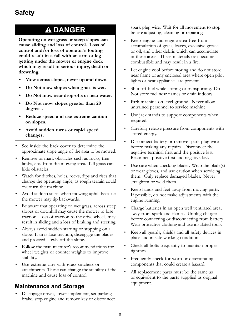 Danger, Safety | Exmark TT23KAEP User Manual | Page 8 / 44