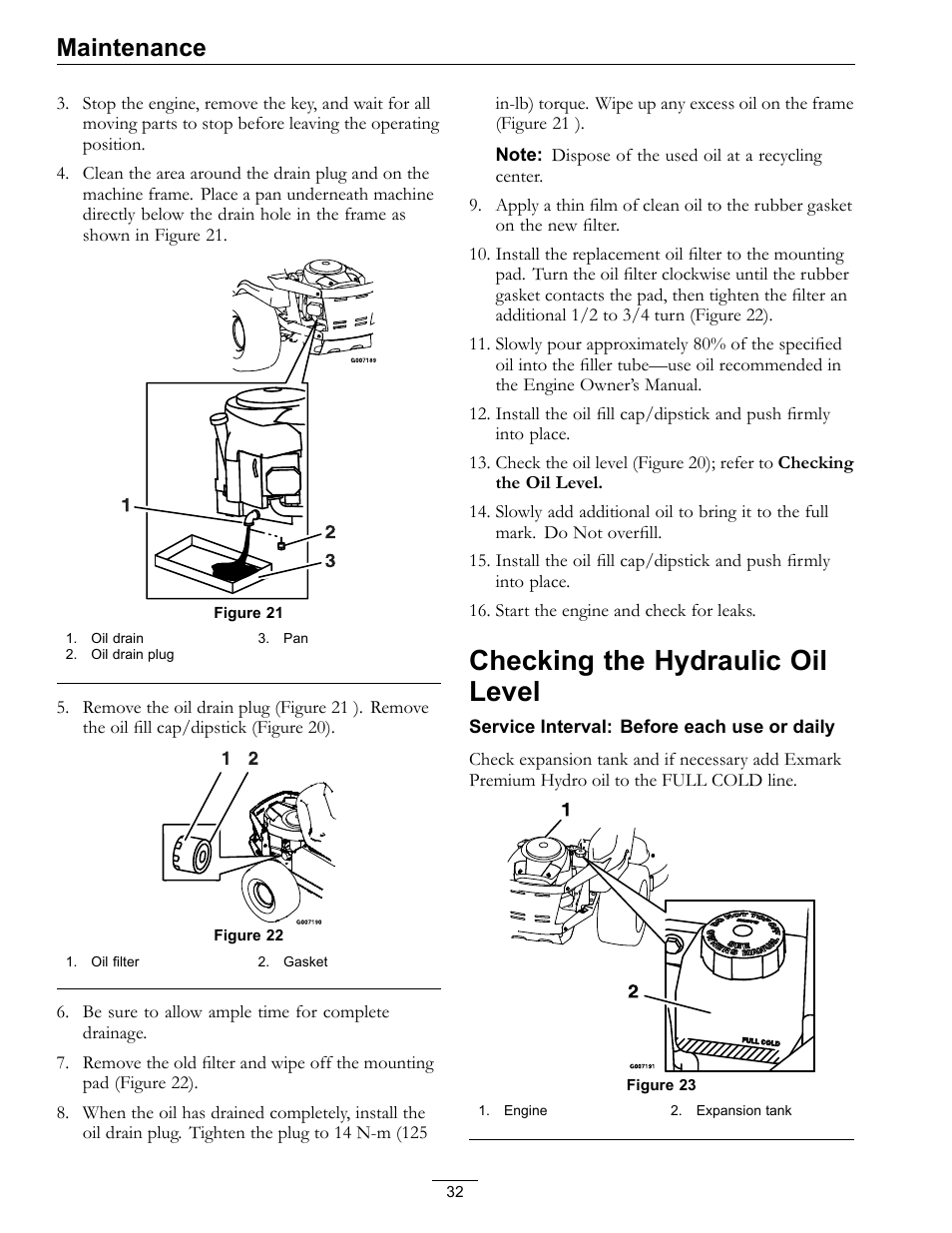 Checking the hydraulic oil level, Maintenance | Exmark Quest 4500-450 User Manual | Page 32 / 56