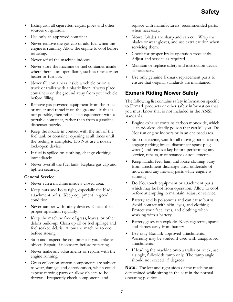 Safety | Exmark Quest 4500-450 User Manual | Page 7 / 56