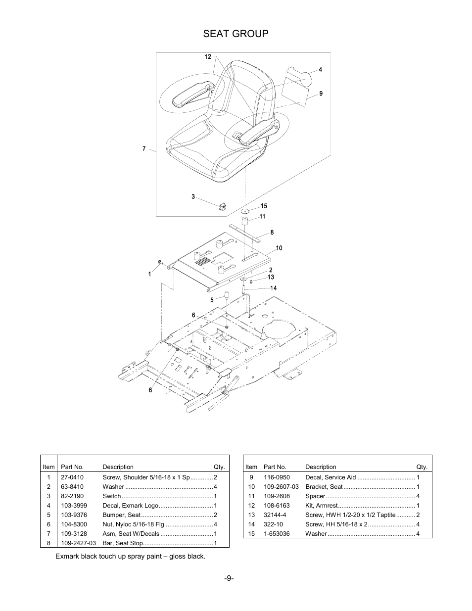 Seat group | Exmark Phazer 4500-461 User Manual | Page 10 / 20