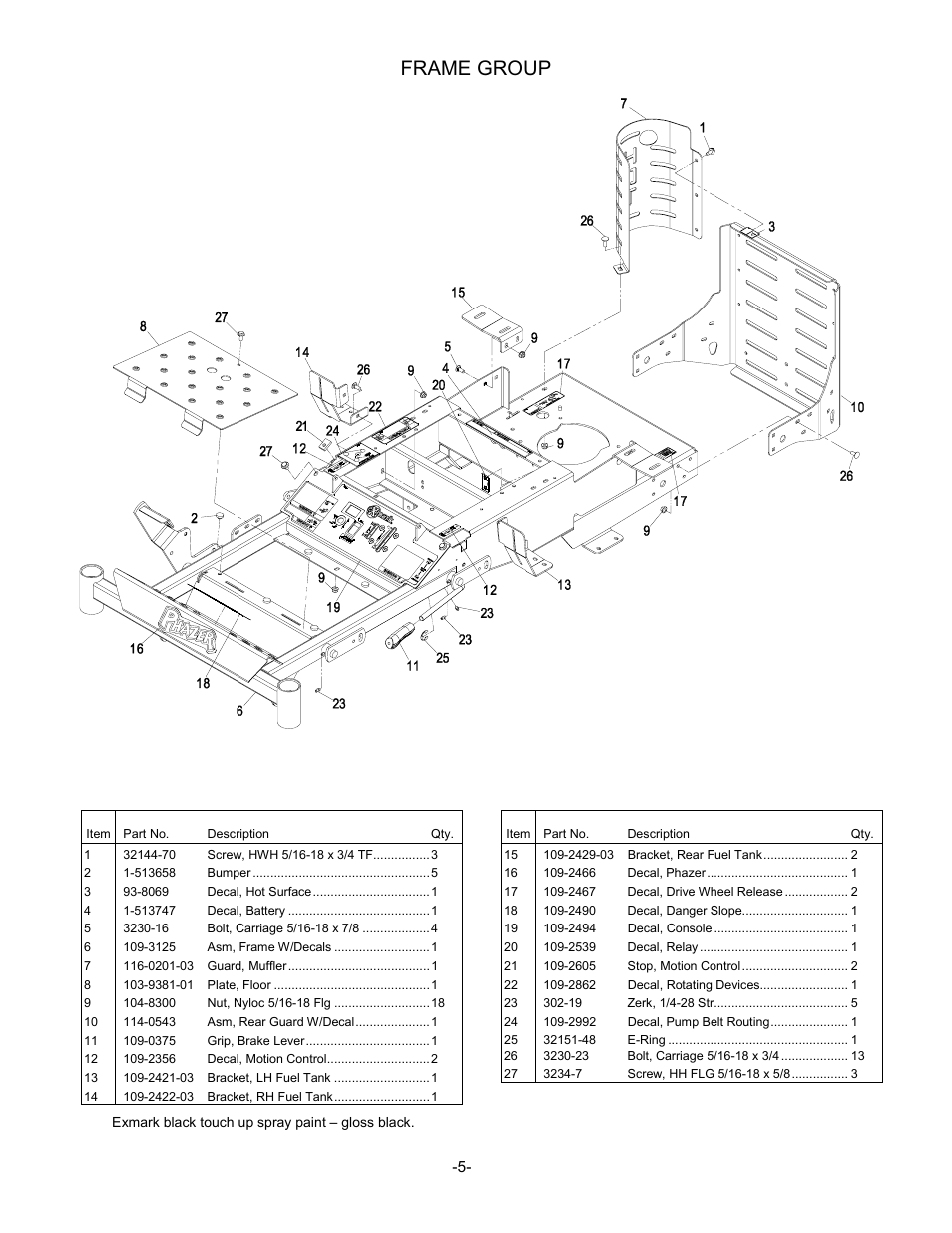 Frame group | Exmark Phazer 4500-461 User Manual | Page 6 / 20