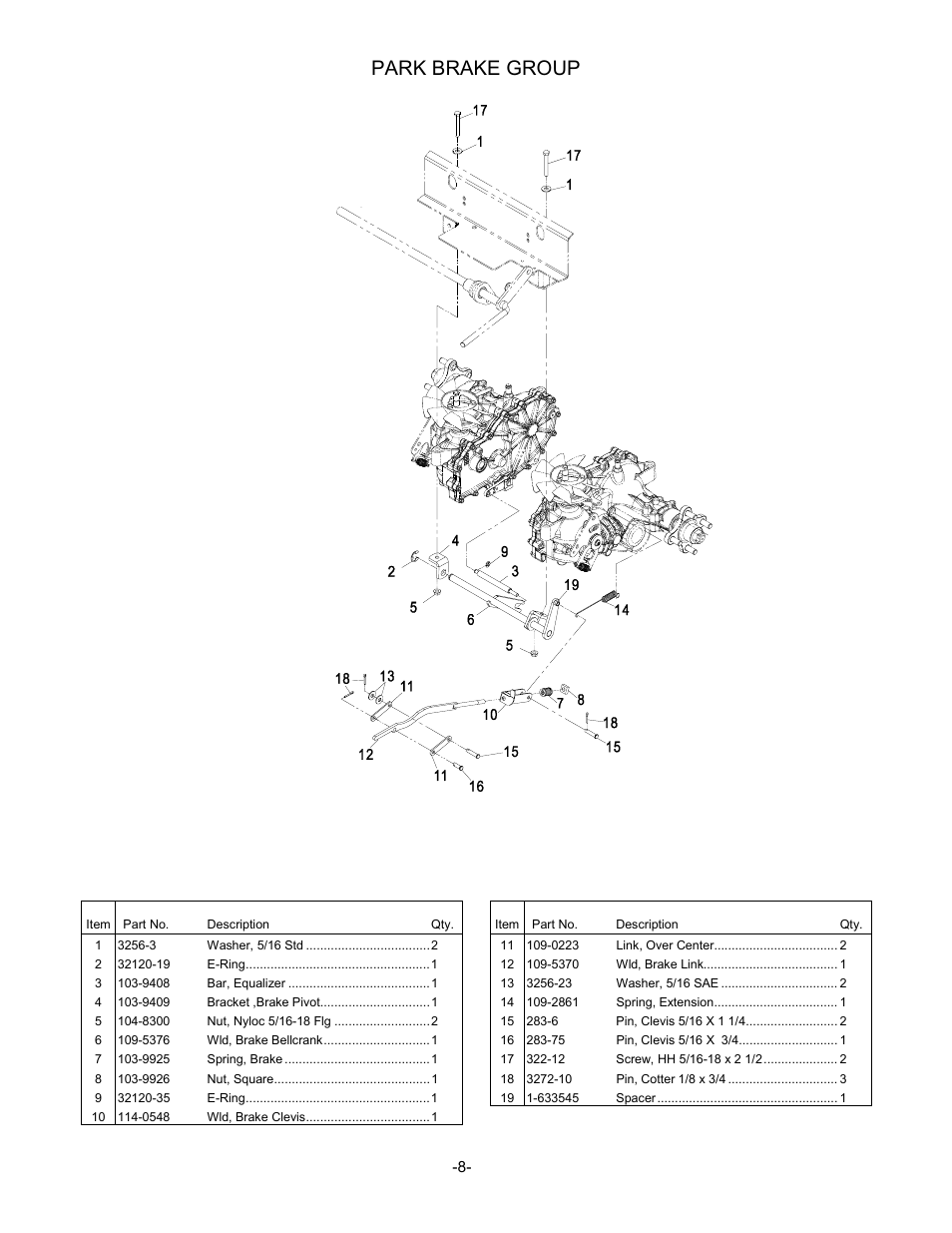 Park brake group | Exmark Phazer 4500-461 User Manual | Page 9 / 20