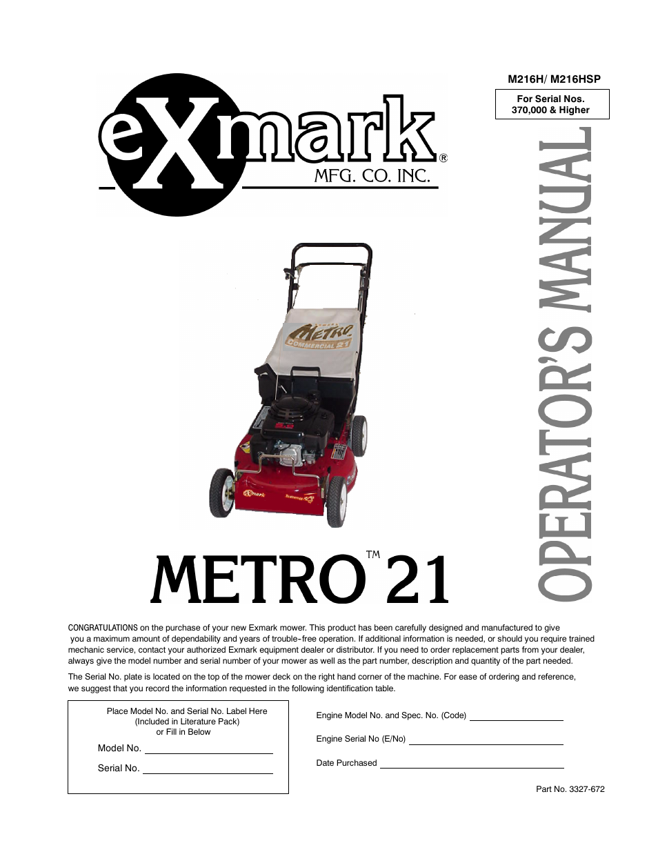 Exmark Metro 21 User Manual | 32 pages