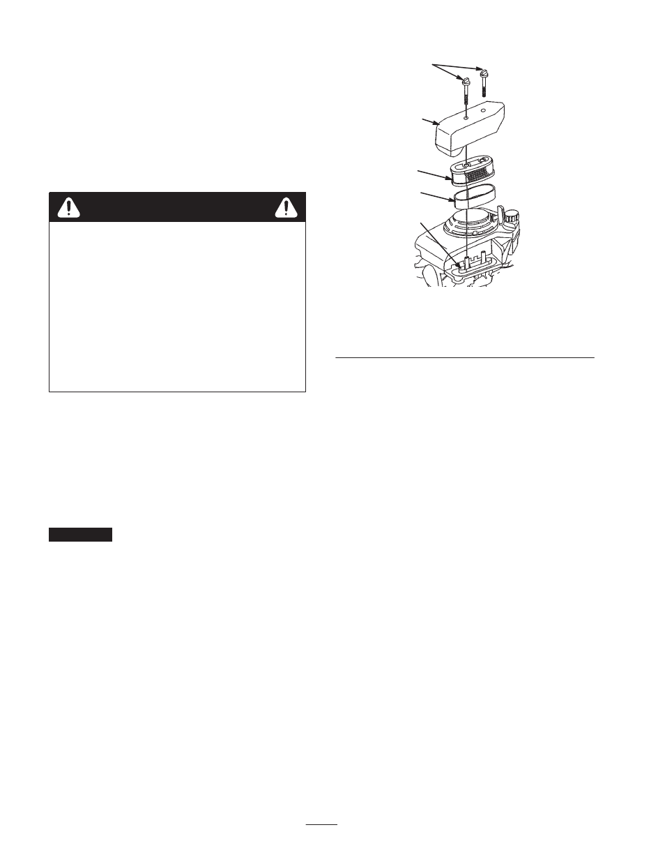 Cleaning the discharge tunnel and plug, Servicing the air cleaner, Warning | Exmark Metro 21 User Manual | Page 20 / 32