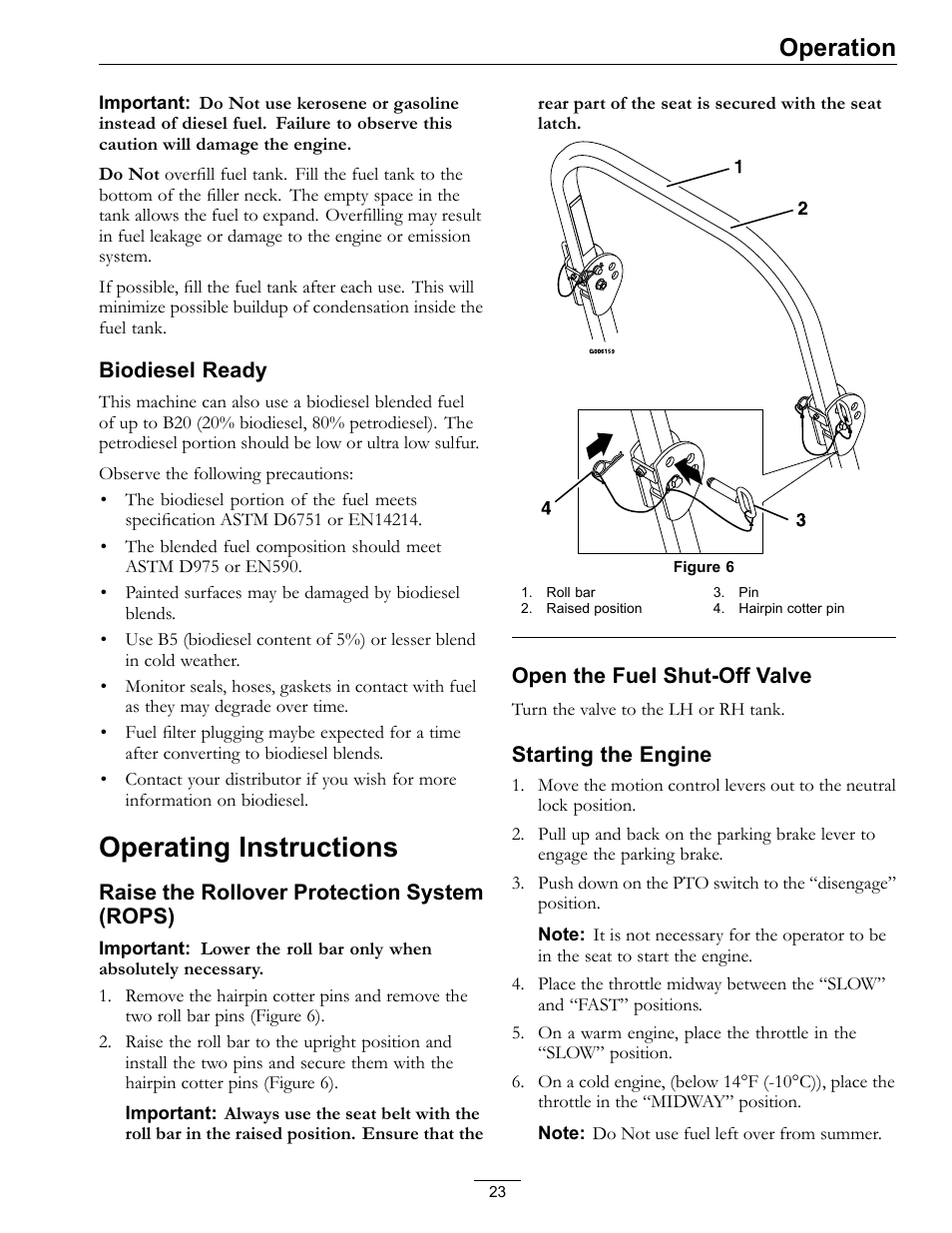 Operating instructions, Operation | Exmark Lazer Z D-Series 920 User Manual | Page 23 / 60