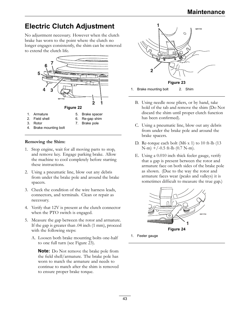 Electric clutch adjustment, Maintenance | Exmark Lazer Z D-Series 920 User Manual | Page 43 / 60