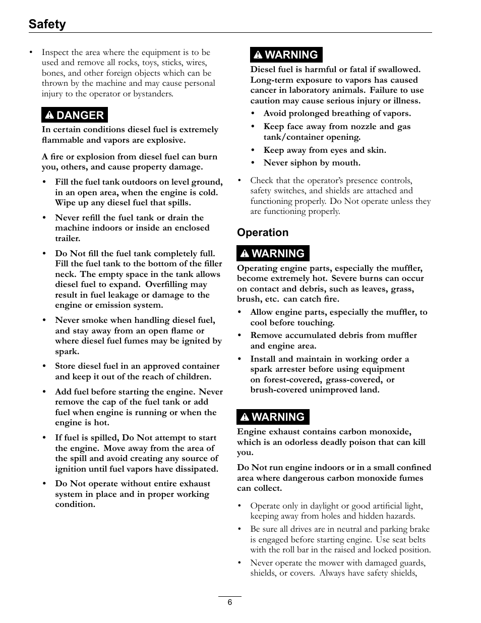 Safety | Exmark Lazer Z D-Series 920 User Manual | Page 6 / 60