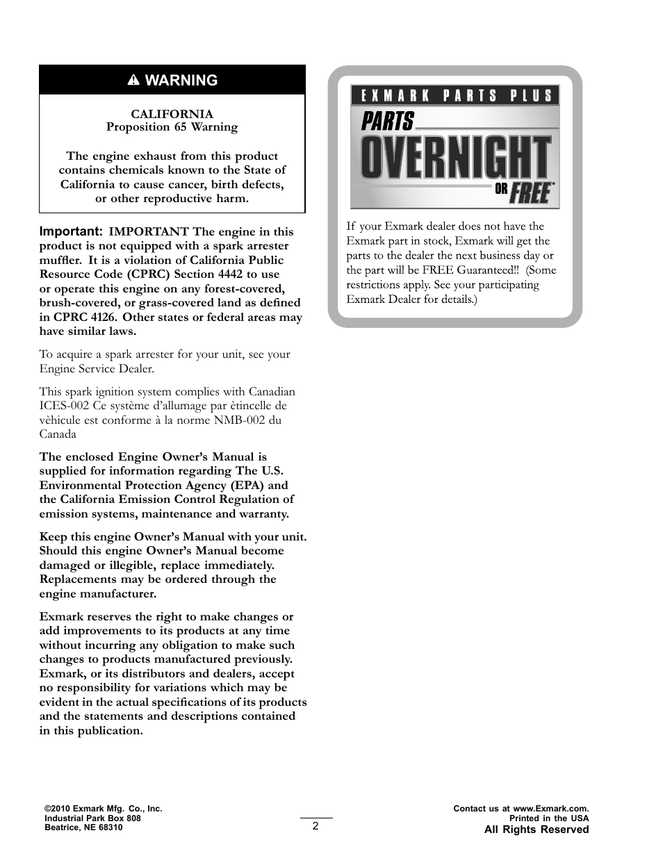 Warning | Exmark Turf Tracer HP 4500-540 Rev. B User Manual | Page 2 / 48