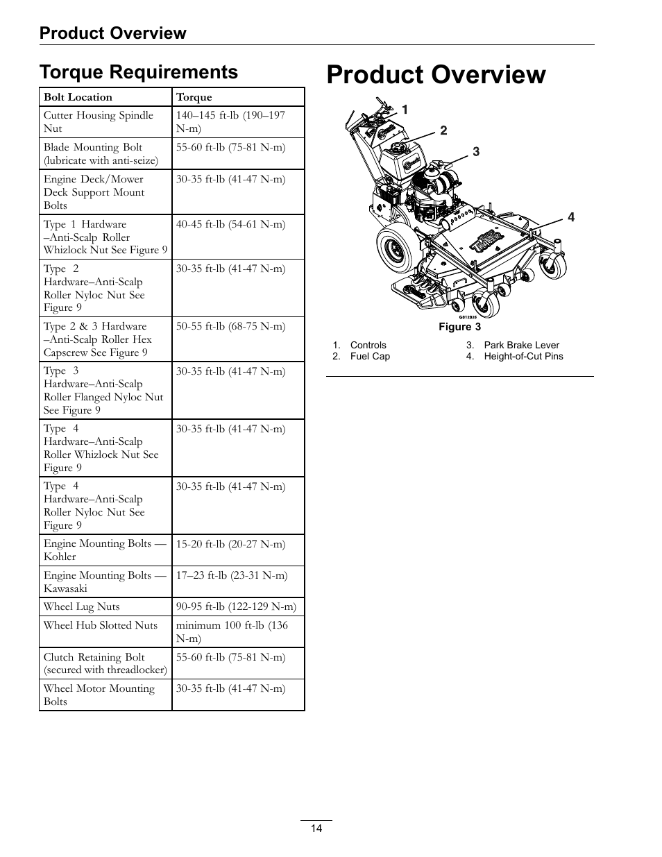 Torque requirements, Product overview | Exmark Turf Tracer 4500-528 User Manual | Page 14 / 44