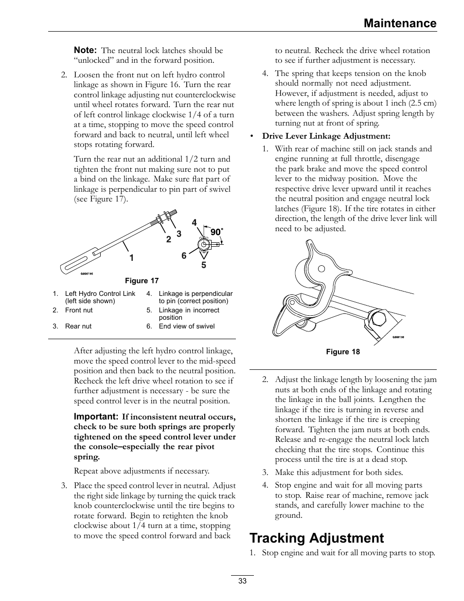 Tracking adjustment, Maintenance | Exmark Turf Tracer 4500-528 User Manual | Page 33 / 44