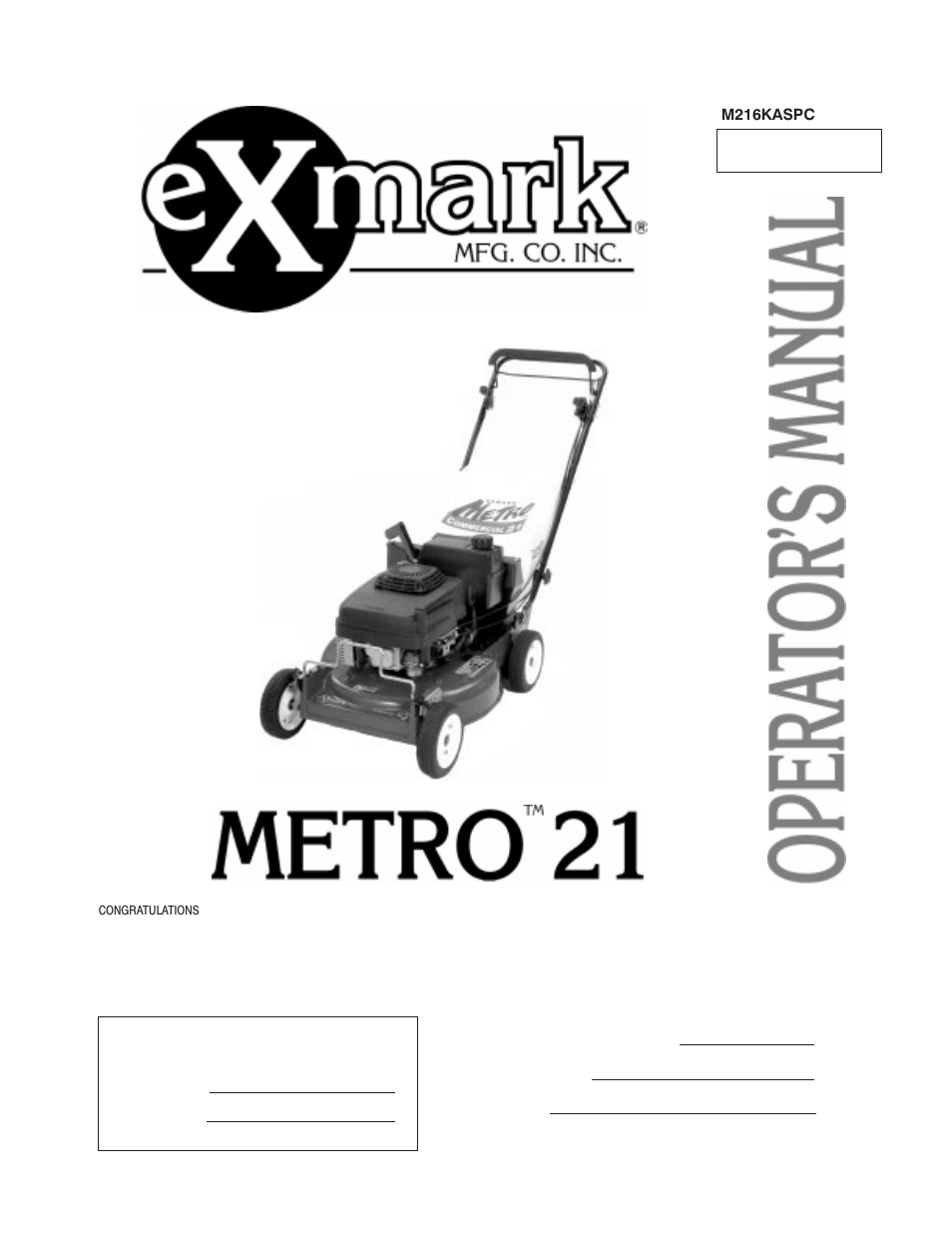 Exmark M216KASPC User Manual | 32 pages