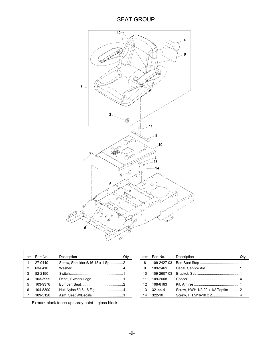 Seat group | Exmark Phazer User Manual | Page 10 / 20