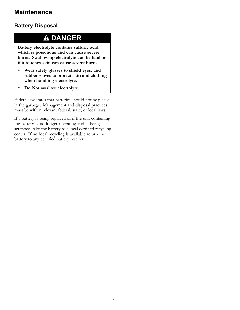 Danger, Maintenance | Exmark Turf Tracer TT20KCE User Manual | Page 34 / 44