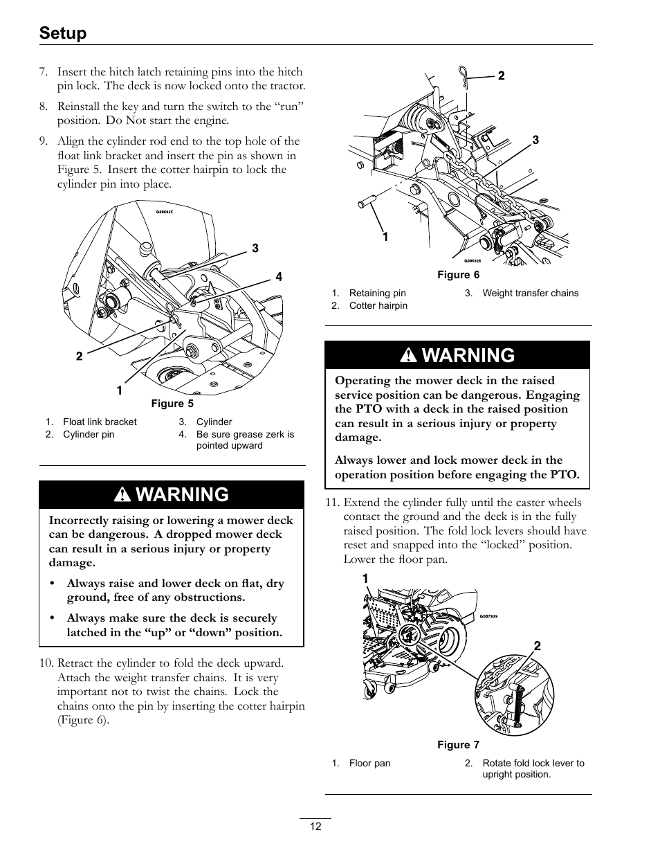 Warning, Setup | Exmark FR524 User Manual | Page 12 / 28