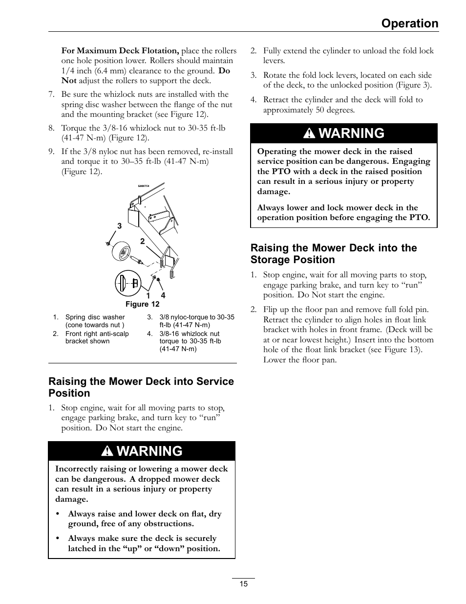 Warning, Operation | Exmark FR524 User Manual | Page 15 / 28