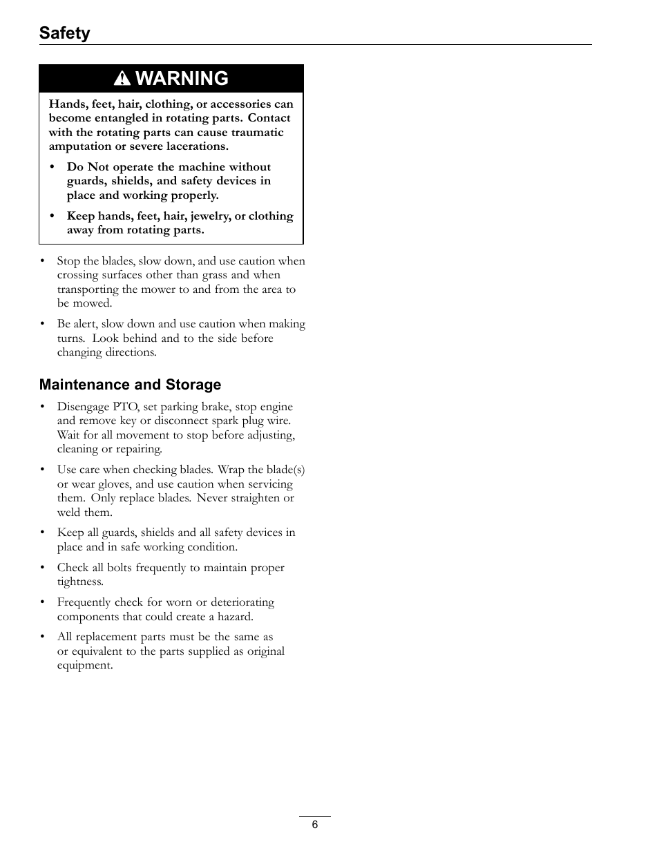 Warning, Safety | Exmark FR524 User Manual | Page 6 / 28