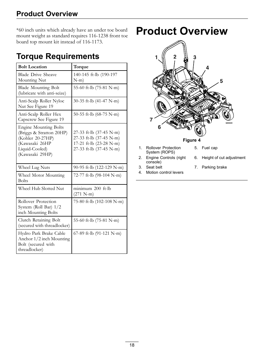 Torque requirements, Product overview | Exmark Advantage Series 4500-466 User Manual | Page 18 / 60