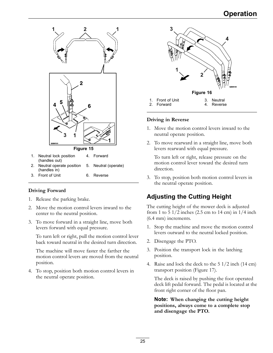 Operation, Adjusting the cutting height | Exmark Advantage Series 4500-466 User Manual | Page 25 / 60
