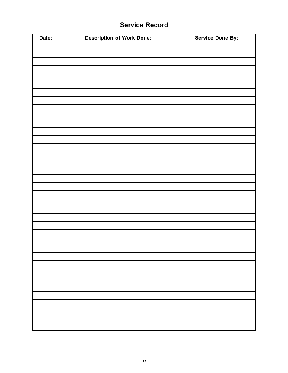 Service record | Exmark Advantage Series 4500-466 User Manual | Page 57 / 60