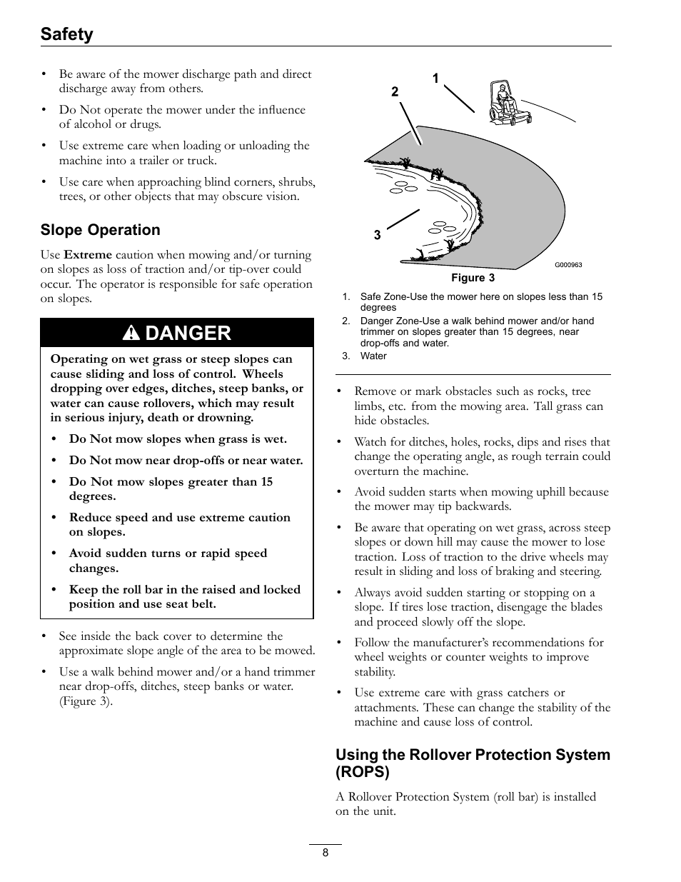 Danger, Safety | Exmark Advantage Series 4500-466 User Manual | Page 8 / 60