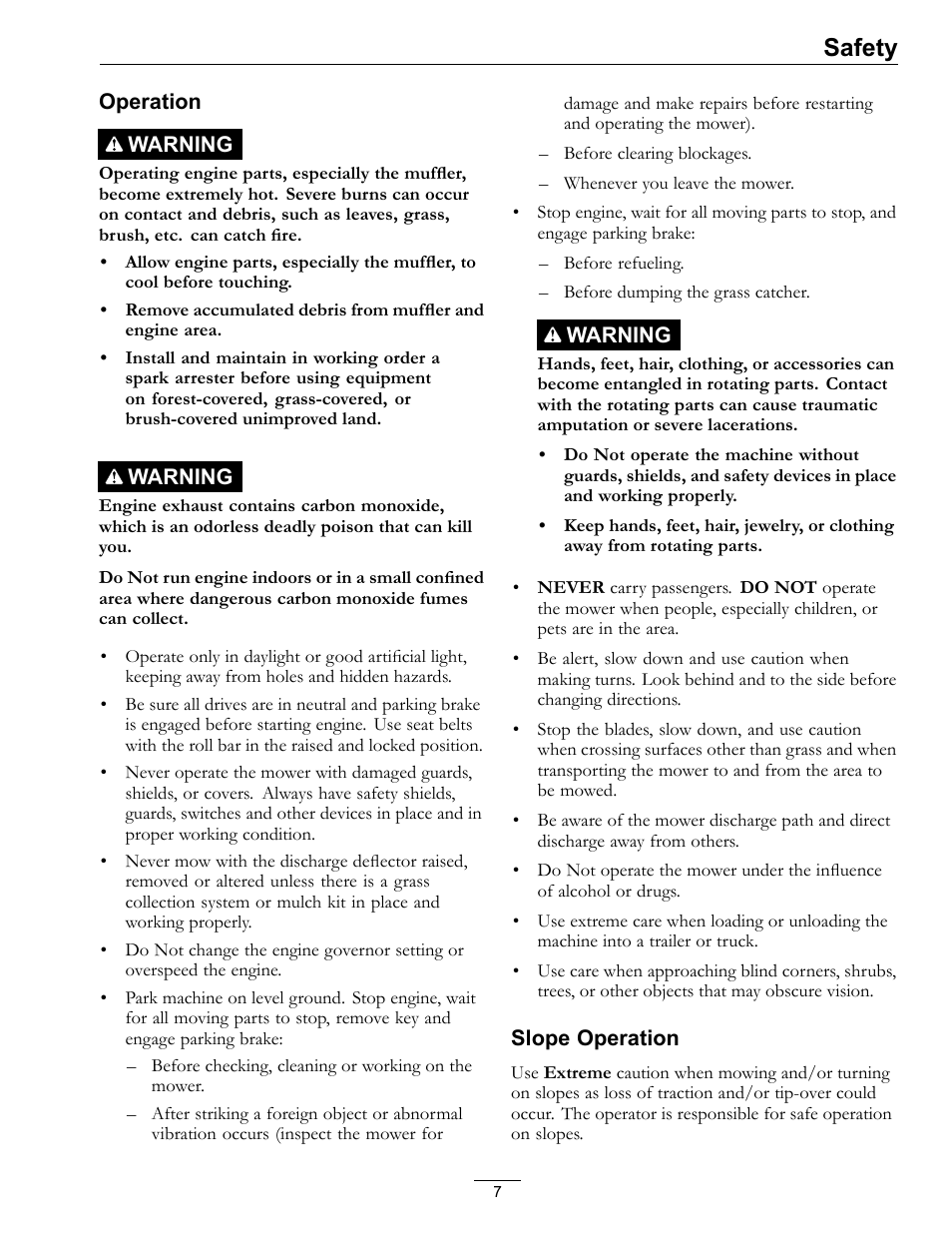 Safety | Exmark Pioneer S-Series 920 User Manual | Page 7 / 52