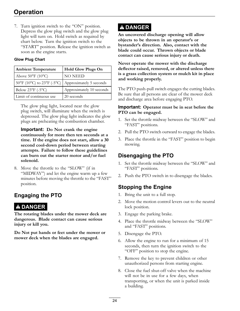 Operation | Exmark Lazer Z DS-Series LZDS User Manual | Page 24 / 60