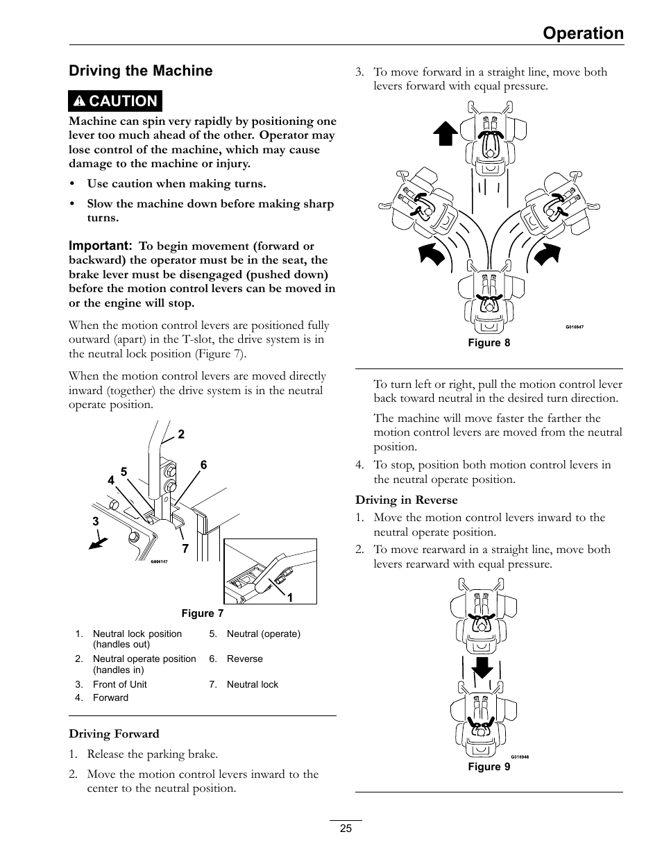 Operation, Driving the machine caution | Exmark Lazer Z DS-Series LZDS User Manual | Page 25 / 60