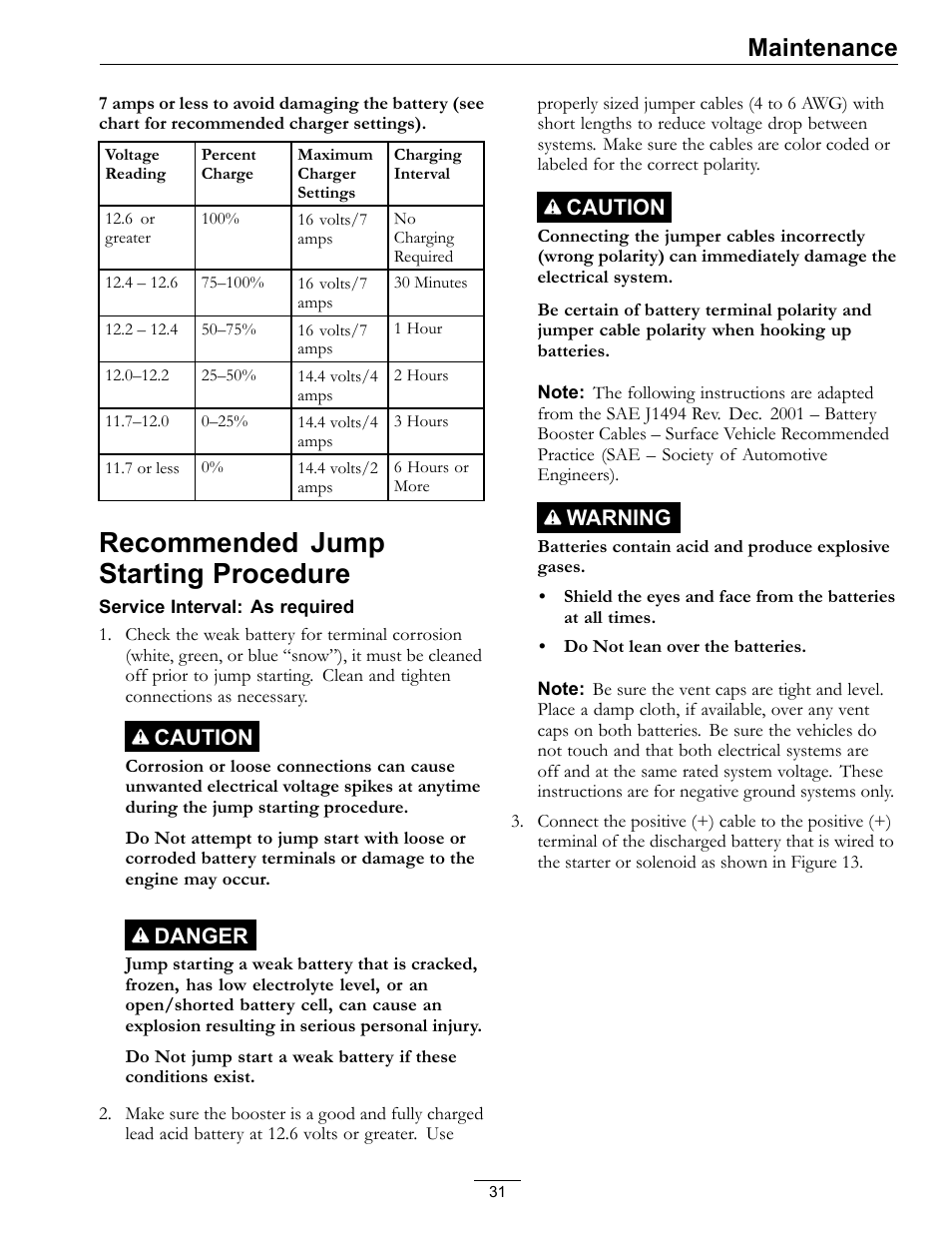 Recommended jump starting procedure, Maintenance | Exmark Lazer Z DS-Series LZDS User Manual | Page 31 / 60