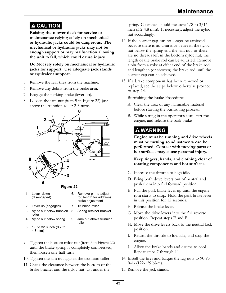 Maintenance, Caution, Warning | Exmark Lazer Z DS-Series LZDS User Manual | Page 43 / 60