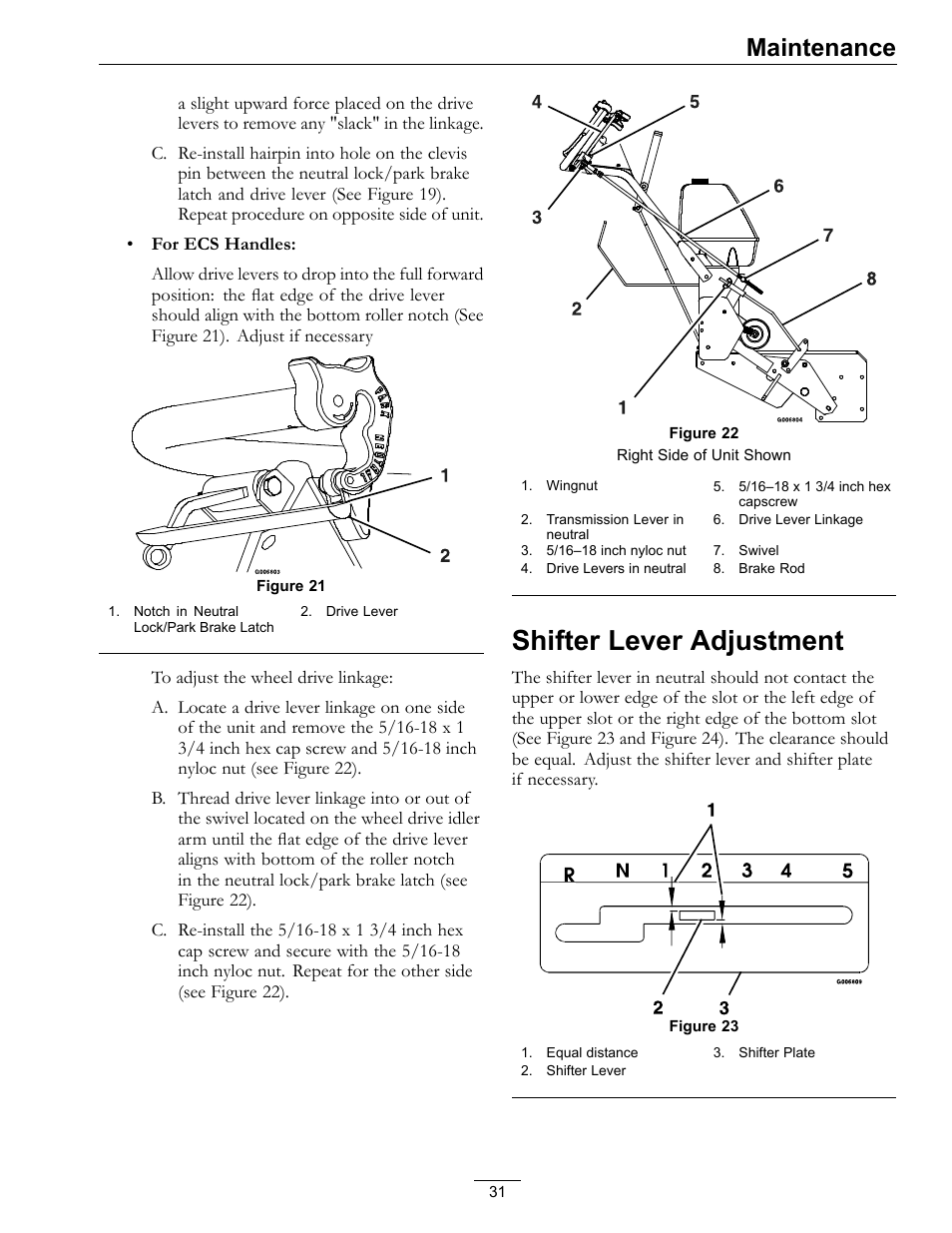 Shifter lever adjustment, Maintenance | Exmark Metro 4500-352 User Manual | Page 31 / 40