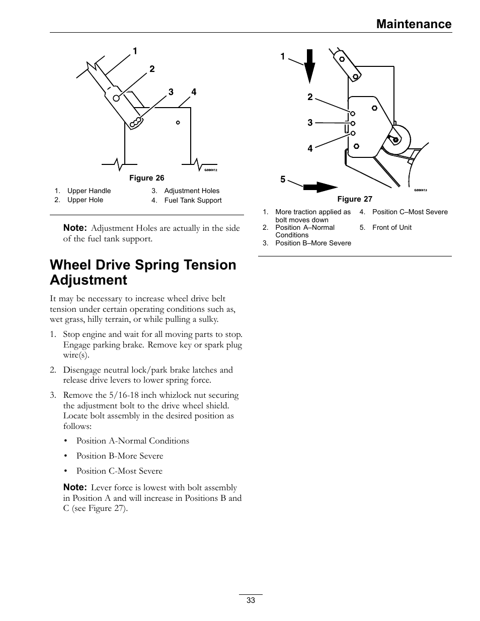 Wheel drive spring tension, Adjustment, Wheel drive spring tension adjustment | Maintenance | Exmark Metro 4500-352 User Manual | Page 33 / 40
