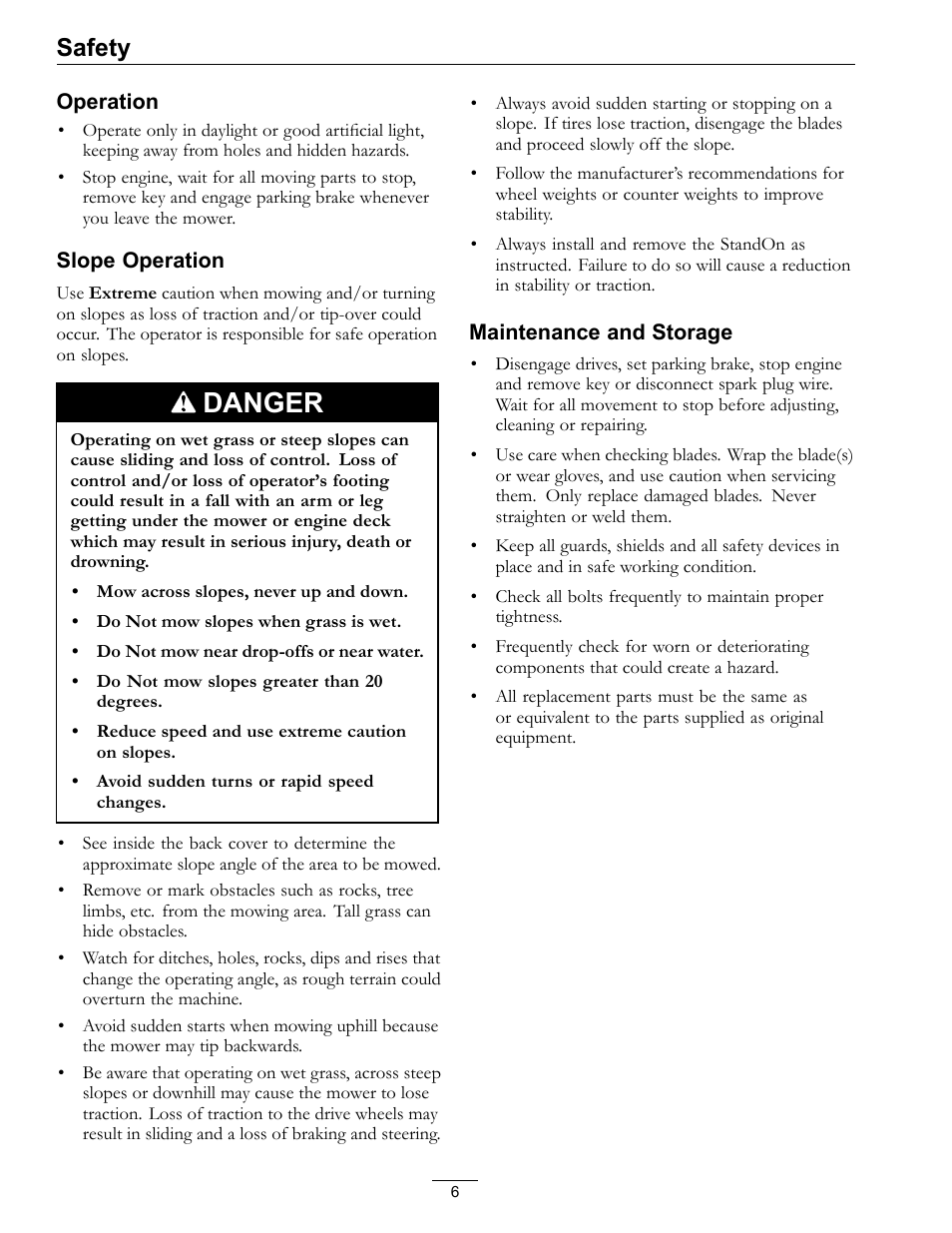 Danger, Safety | Exmark StandOn 4500-620 User Manual | Page 6 / 20