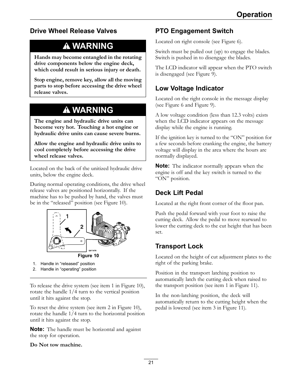 Warning, Operation | Exmark Lazer Z Advantage Series Models 0 User Manual | Page 21 / 60