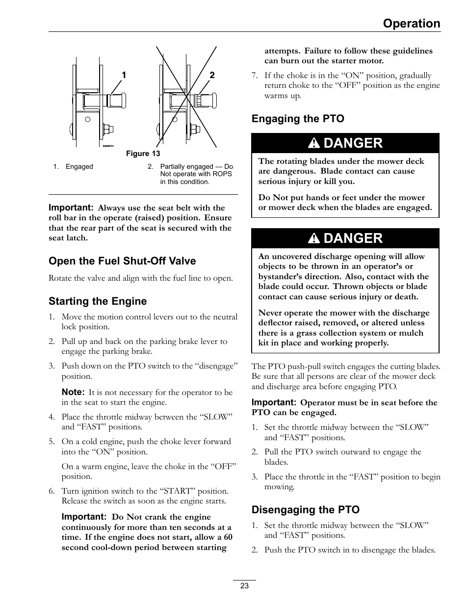 Danger, Operation | Exmark Lazer Z Advantage Series Models 0 User Manual | Page 23 / 60
