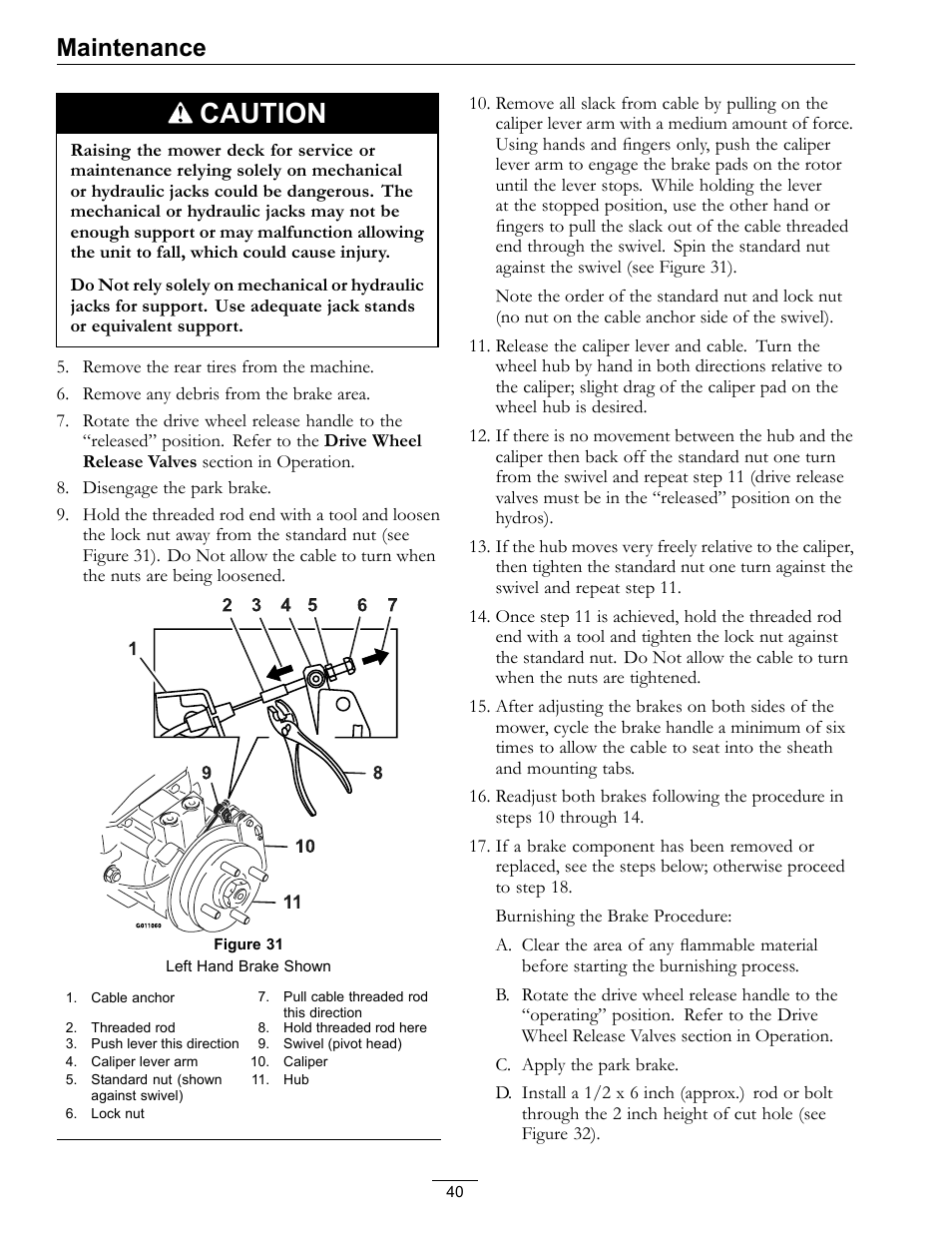 Caution, Maintenance | Exmark Lazer Z Advantage Series Models 0 User Manual | Page 40 / 60