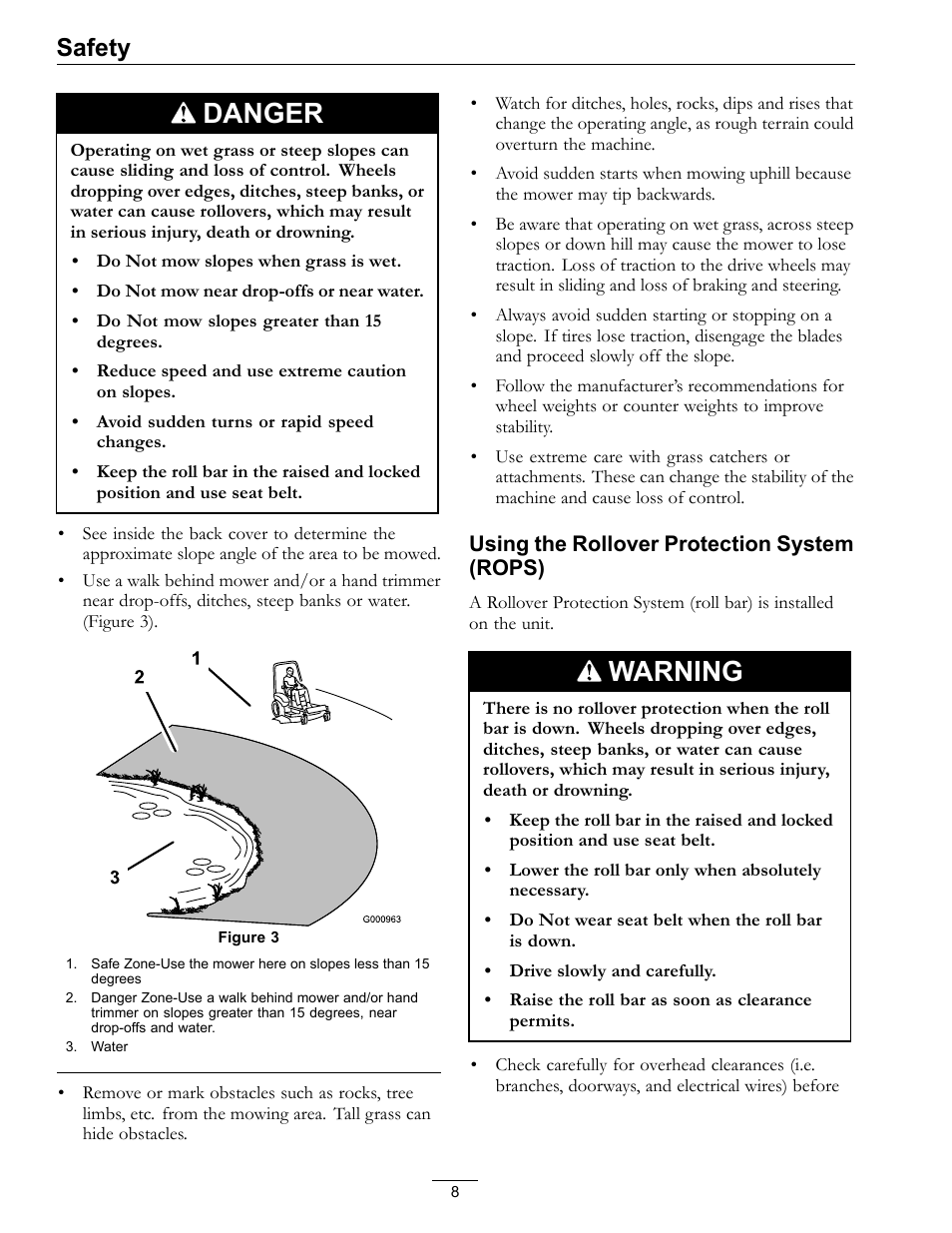 Danger, Warning, Safety | Exmark Lazer Z Advantage Series Models 0 User Manual | Page 8 / 60