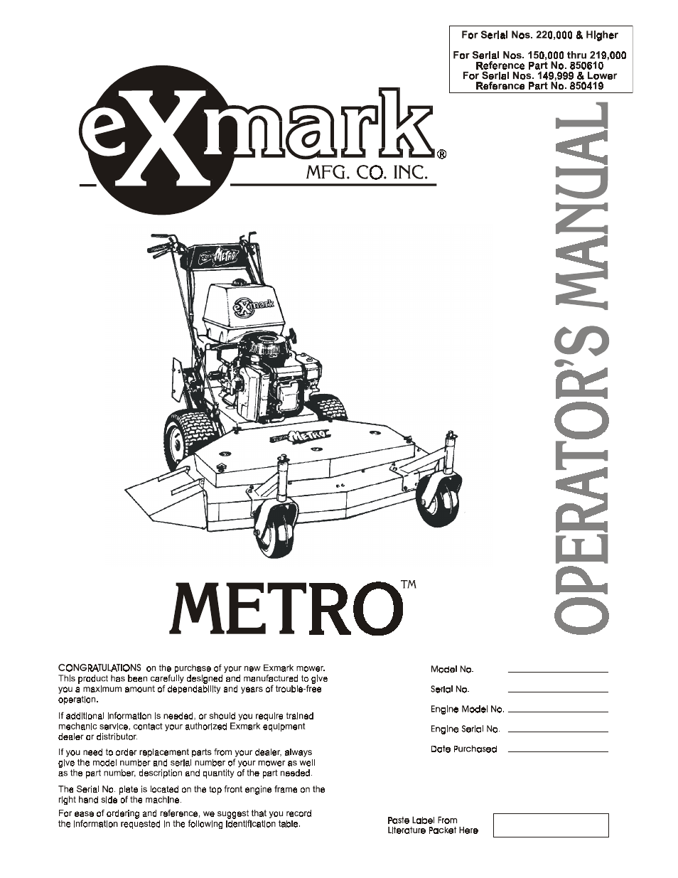 Exmark Metro User Manual | 44 pages