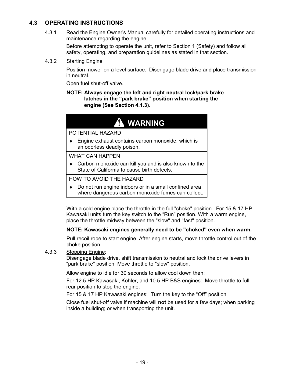 Warning | Exmark Metro User Manual | Page 24 / 44