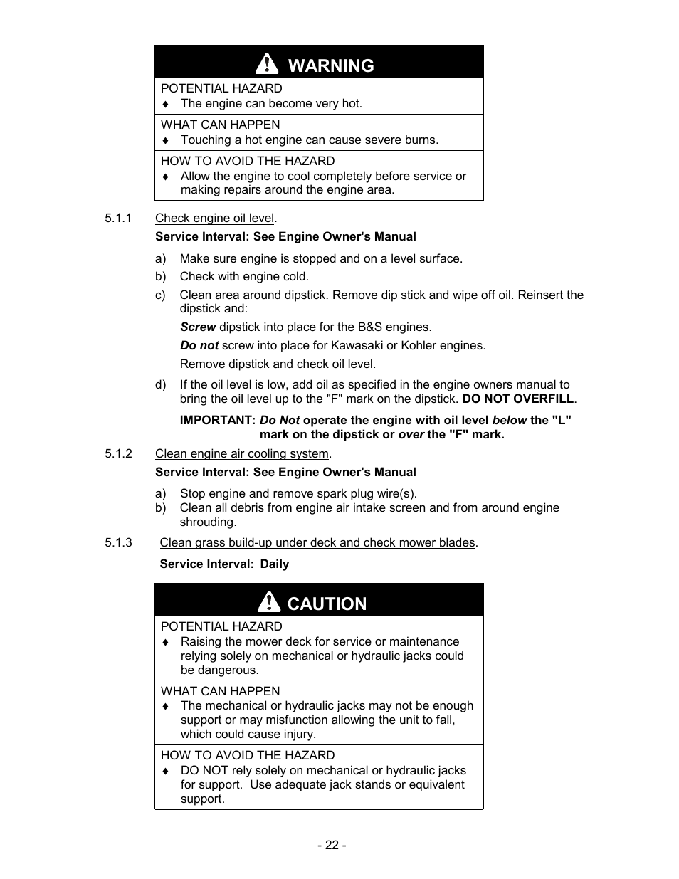 Warning, Caution | Exmark Metro User Manual | Page 27 / 44