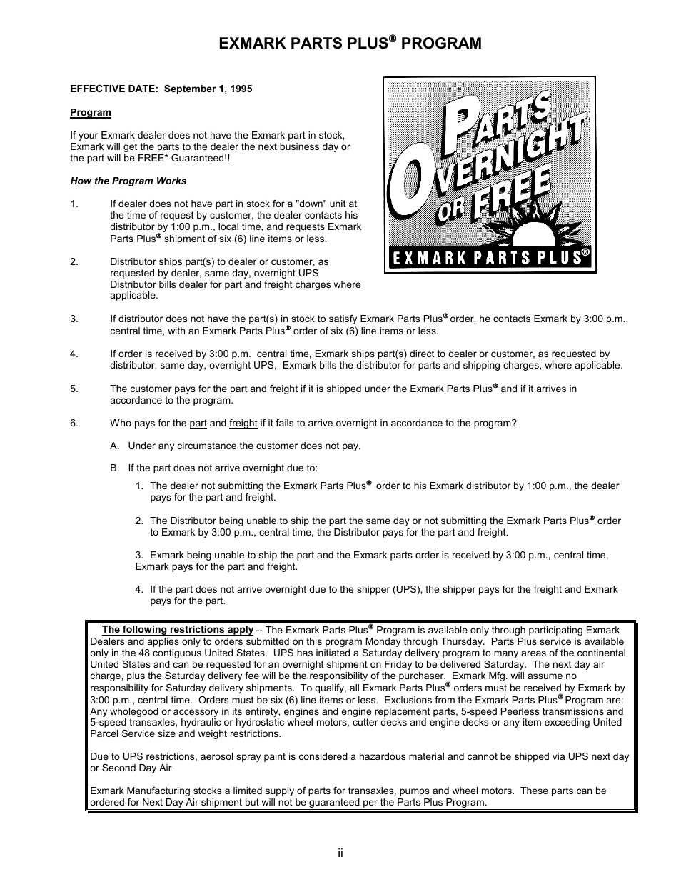 Exmark parts plus, Program | Exmark Metro User Manual | Page 3 / 44