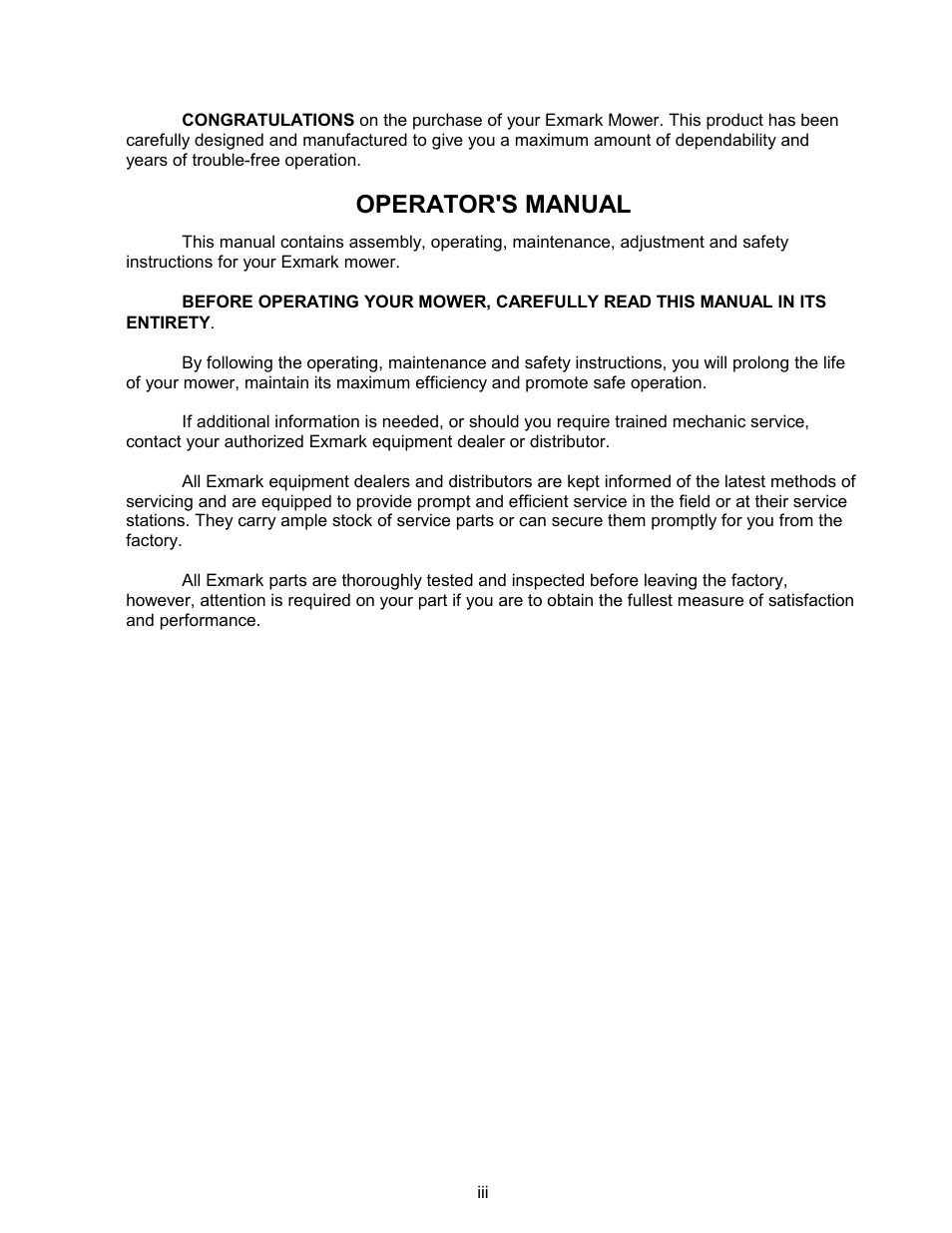 Operator's manual | Exmark Metro User Manual | Page 4 / 44