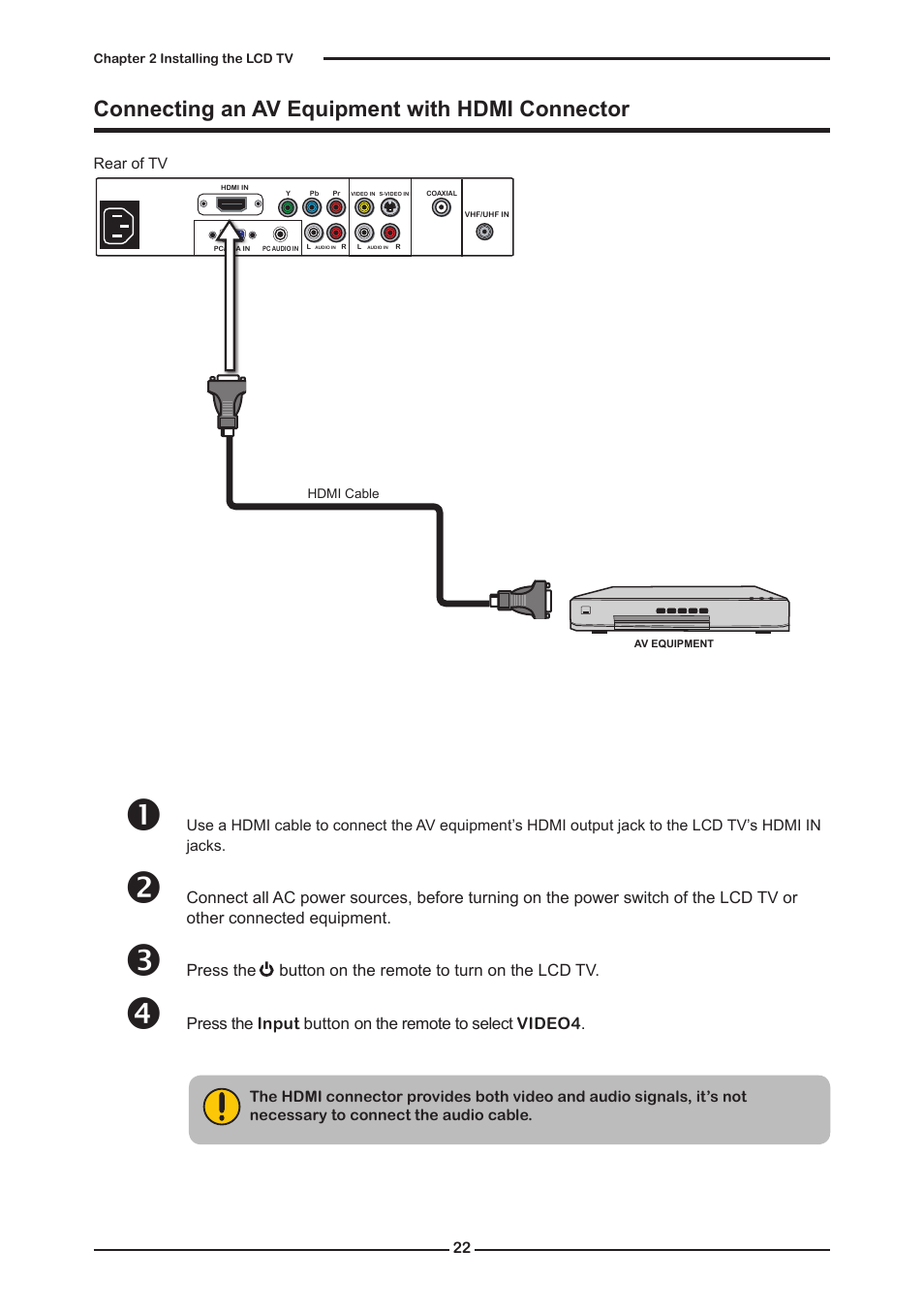 Connecting an av equipment with hdmi connector | Element FLW-1920B User Manual | Page 24 / 46