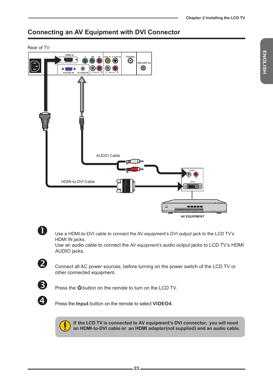Connecting an av equipment with dvi connector | Element FLW-1920B User Manual | Page 25 / 46