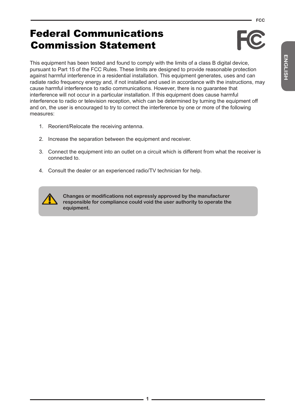 Federal communications commission statement | Element FLW-1920B User Manual | Page 3 / 46
