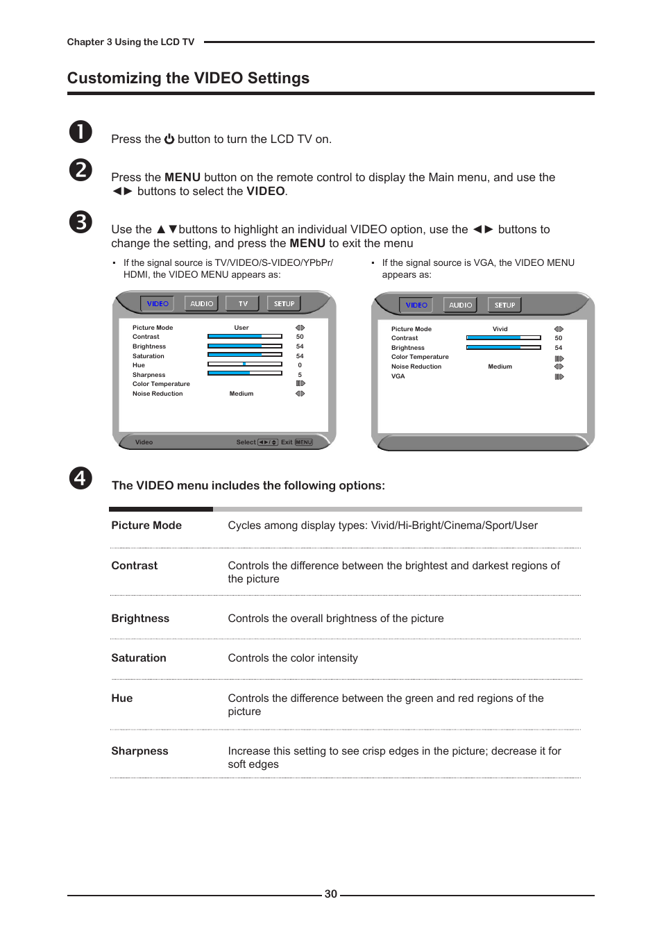 Customizing the video settings | Element FLW-1920B User Manual | Page 32 / 46
