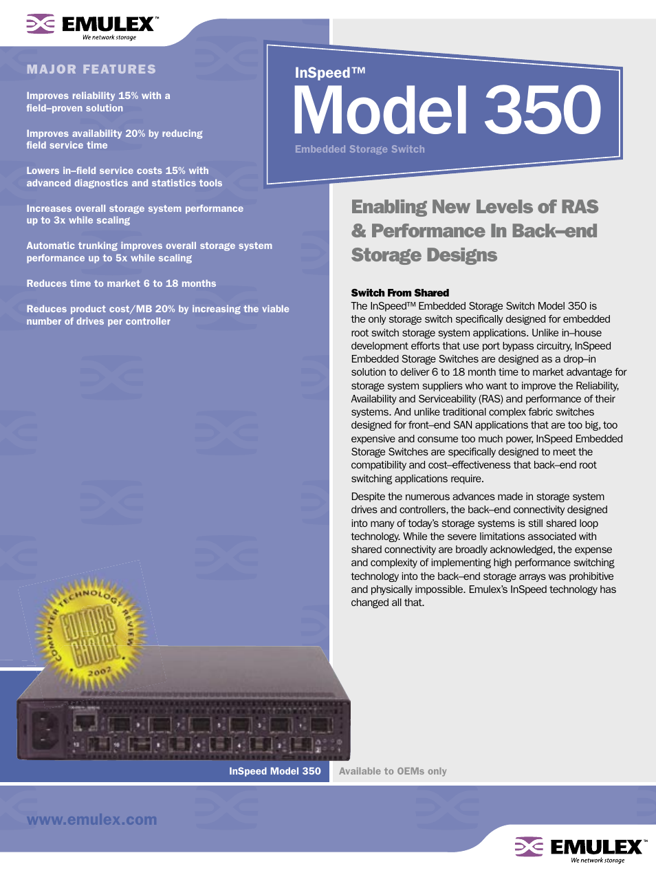 Emulex 350 User Manual | 6 pages