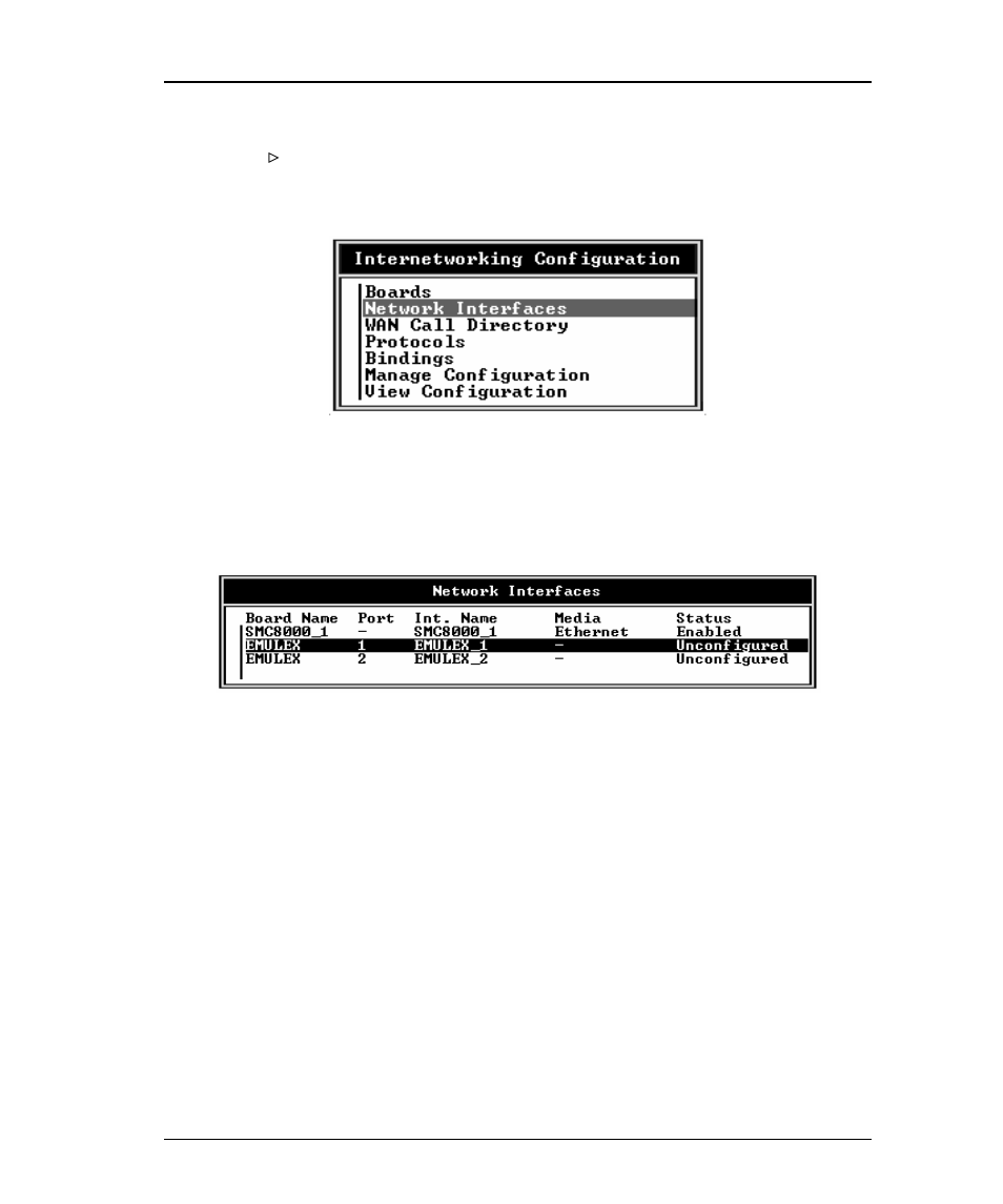 1) at the server prompt, type, 2) select network interfaces and press <enter | Emulex DCP_link User Manual | Page 104 / 136