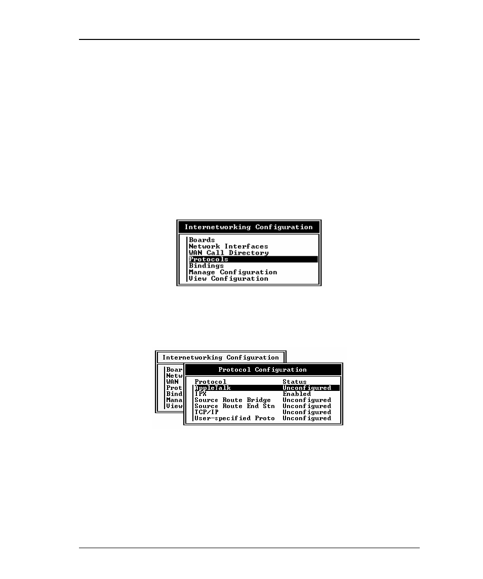 Network protocols and bindings, Configuring protocol parameters, 2) the protocol configuration menu is displayed | Network protocols and bindings -13, Configuring protocol parameters -13 | Emulex DCP_link User Manual | Page 90 / 136