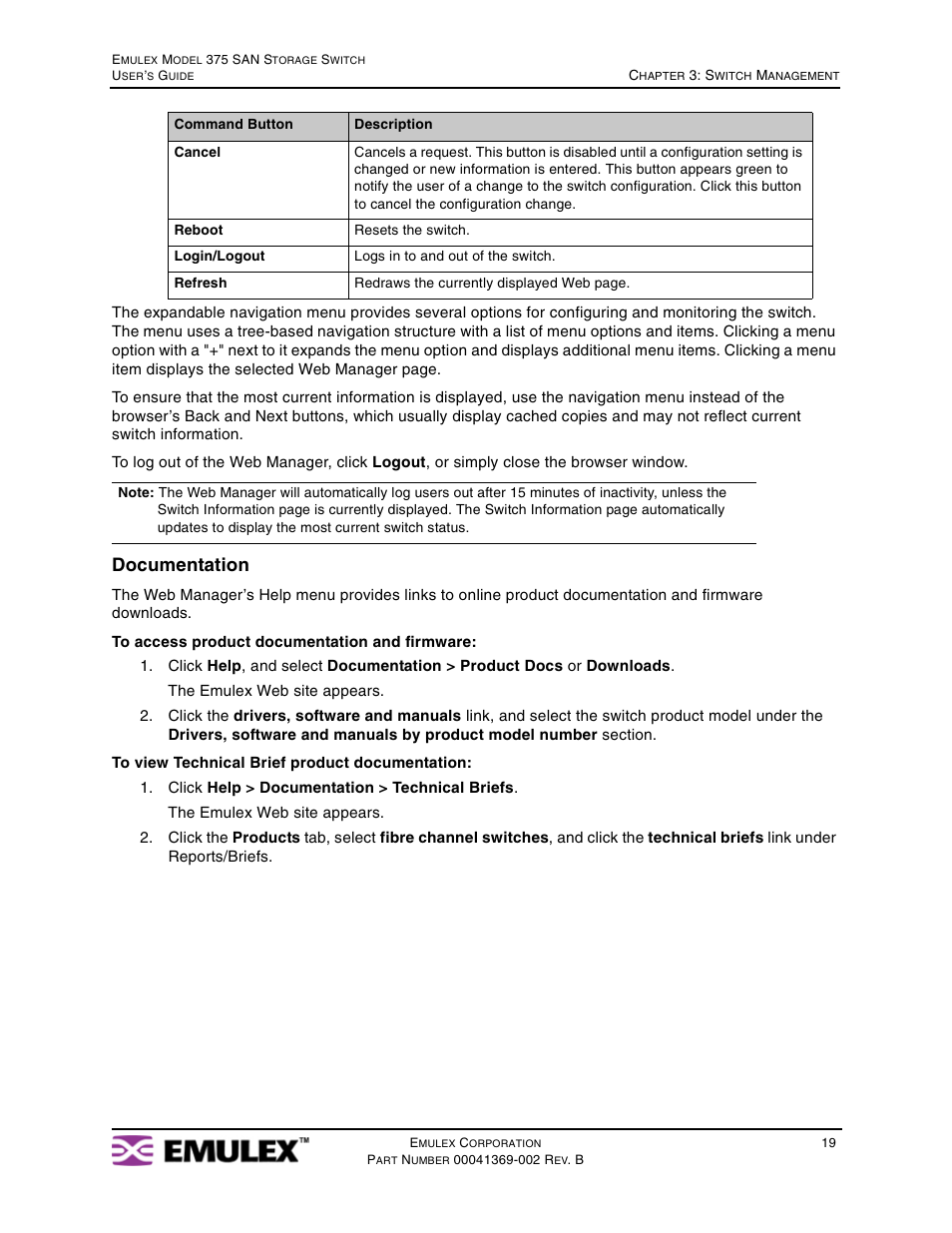 Documentation | Emulex 375 User Manual | Page 22 / 78